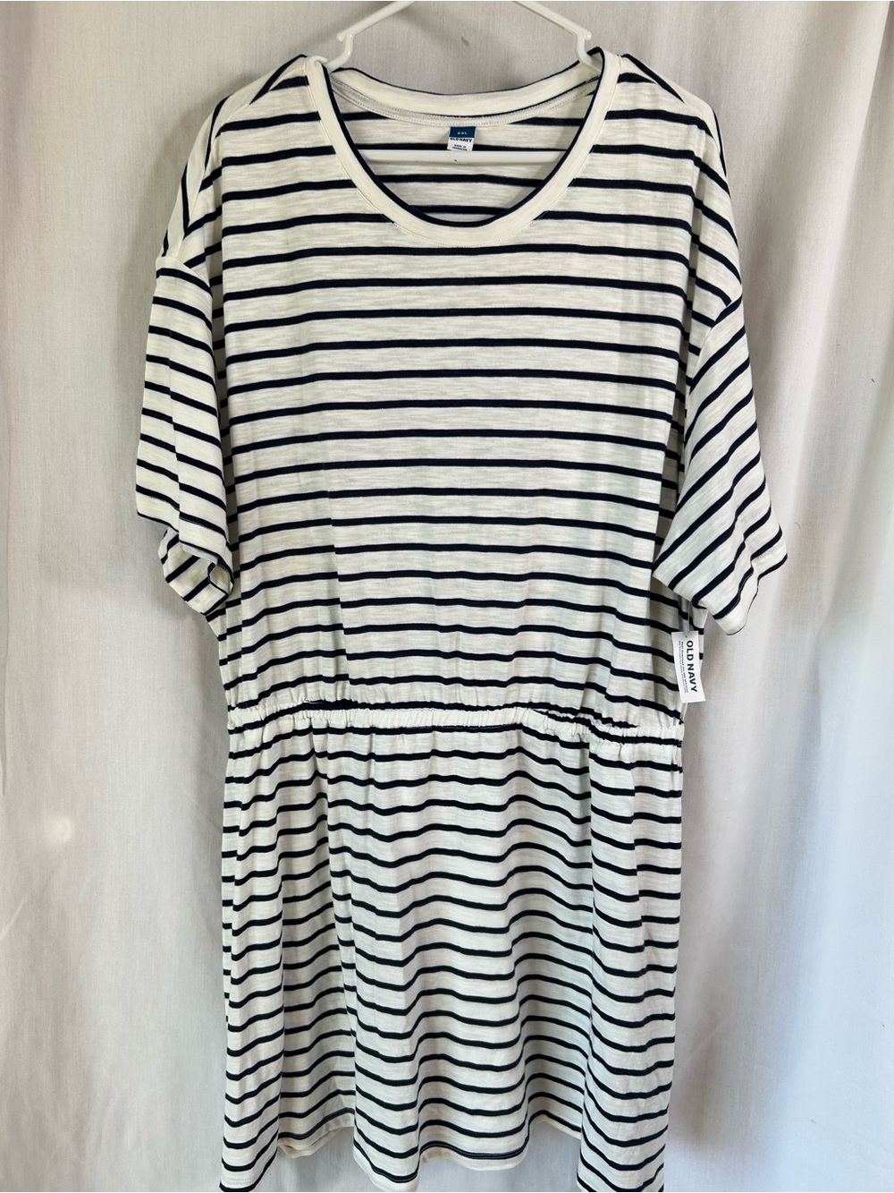 Old Navy White and Black Striped Cotton Casual Dress